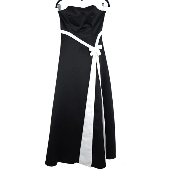 Jessica McClintock Dresses & Skirts - Jessica Mcclintock Gunne Sax Dress Black Satin White Bow Tea Evening Gown Vtg 4